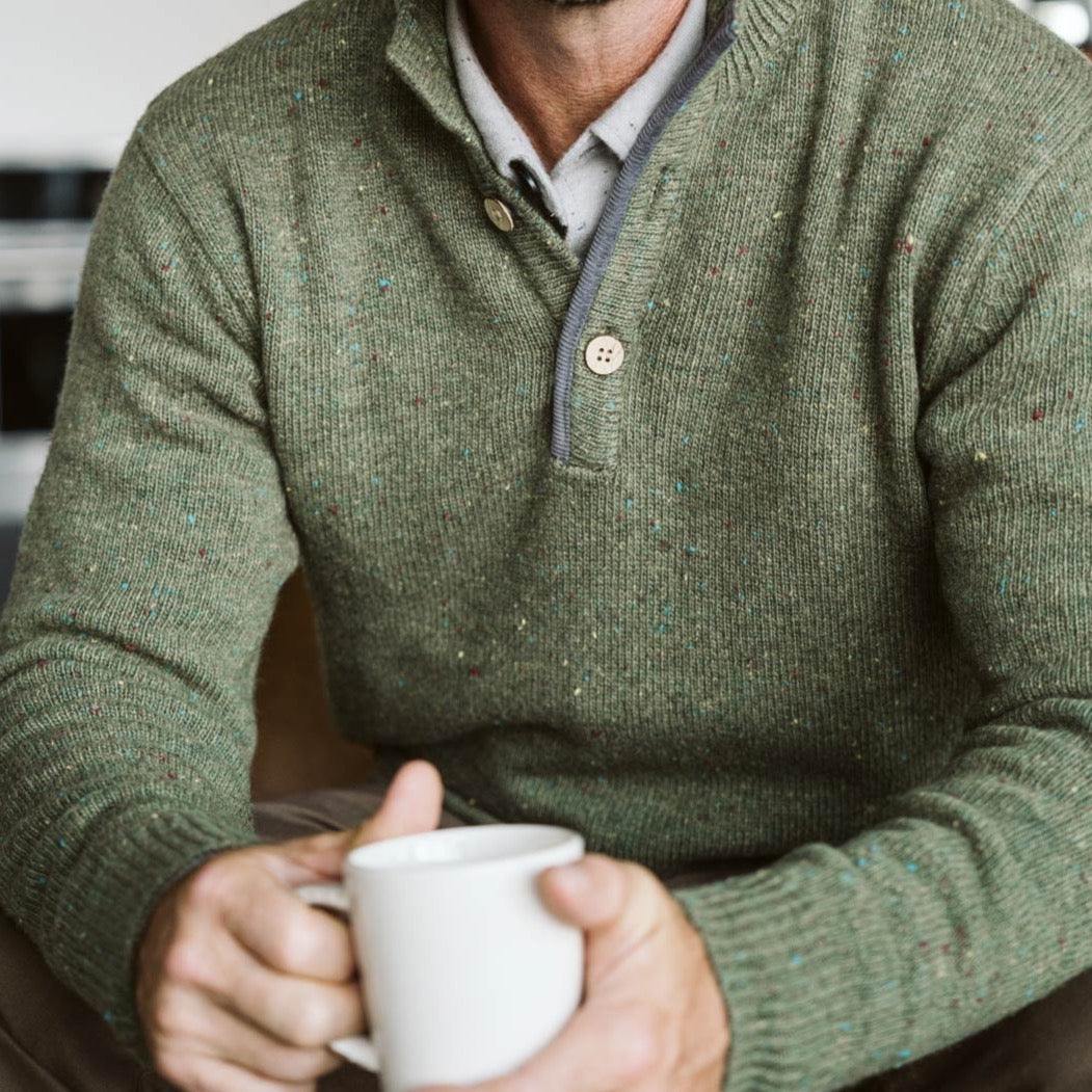 Mens Wool Fleck Sweater - Pine Green