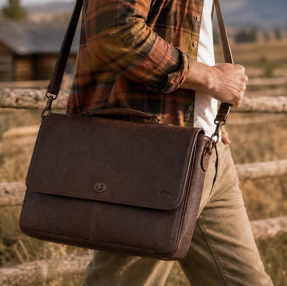 15" Laptop Satchel Leather Bag - Brown Buffalo