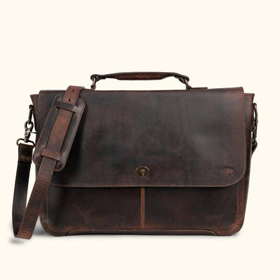 Roosevelt Full-Grain Leather Work Bag in Dark Oak — spacious main compartment for documents and tech essentials