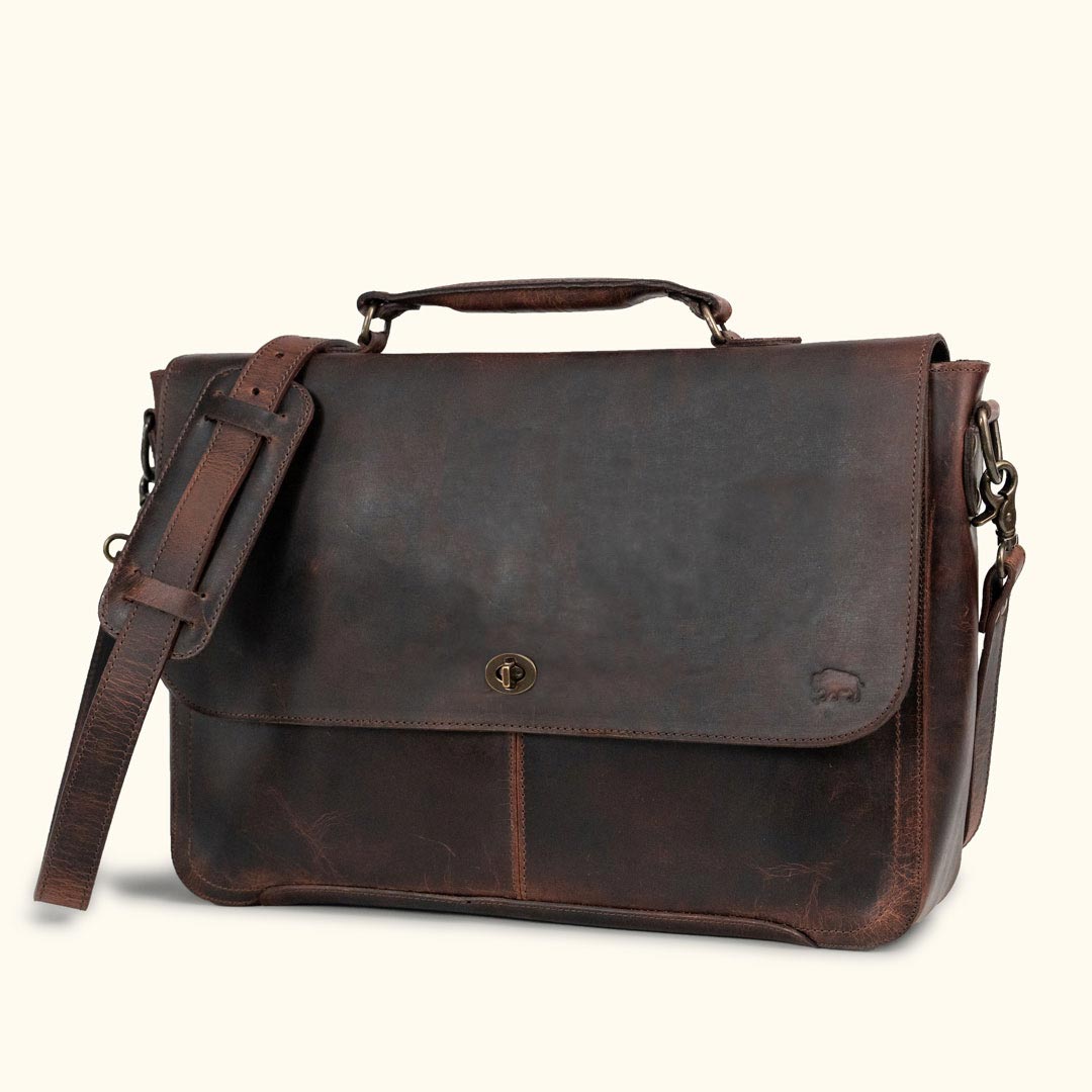 Roosevelt Full-Grain Leather Laptop Messenger Bag — Fits 15” Laptop | Dark Oak