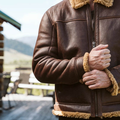 Mens Aviator Shearling Jacket - Sheepskin Mountain Loving Explorers