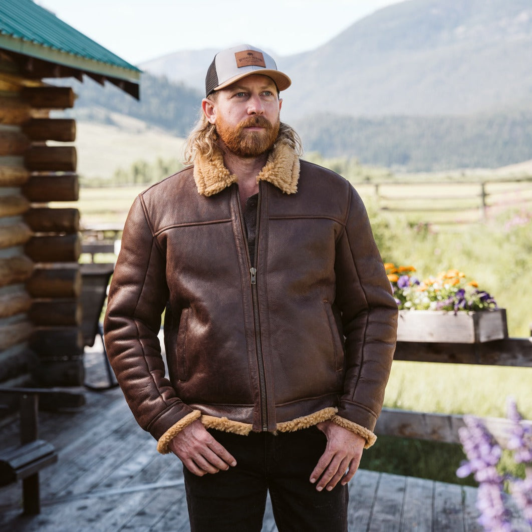 Jackson Hole - Mountain Adventure Genuine Shearling Jacket - Aviator Bomber Jacket