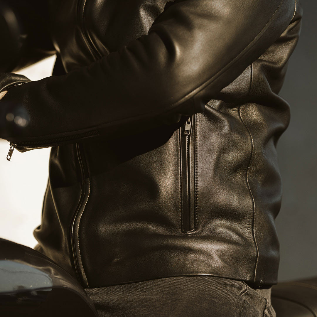 Black Leather Jacket - Moto Pockets Zippered