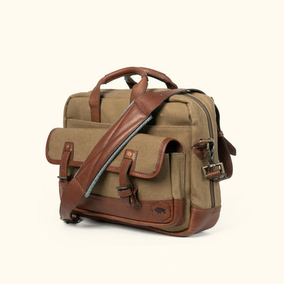 Vintage Canvas and Leather Briefcase Bag Field Khaki