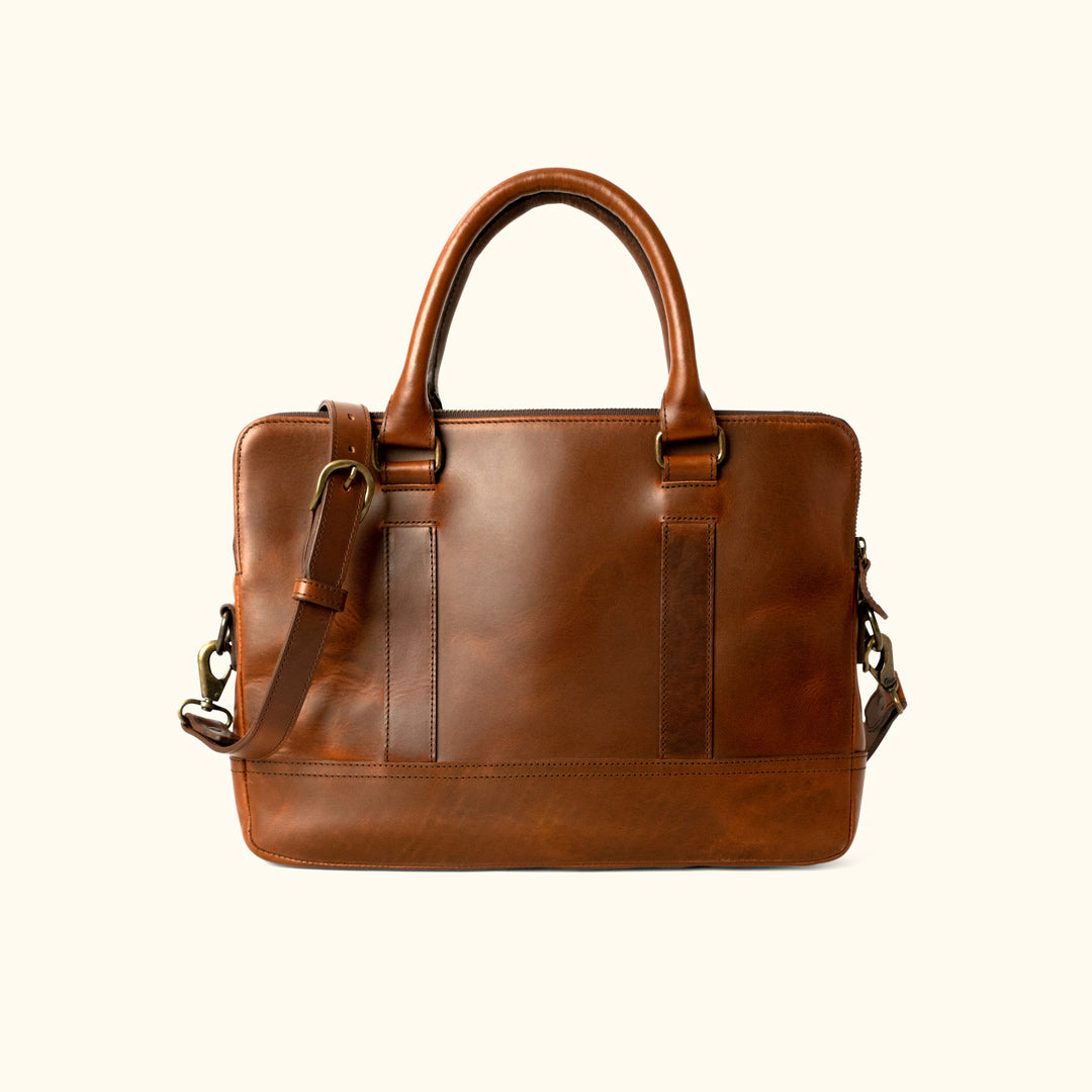 Jefferson Leather Attaché size and dimensions diagram, 15.5" L x 2" W x 10.8" H.