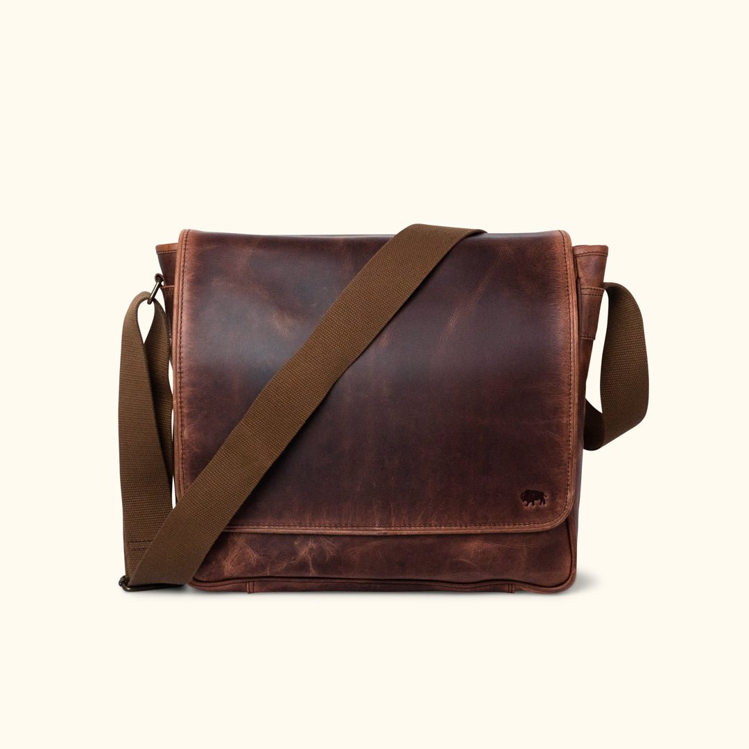 Roosevelt Buffalo Leather Satchel Messenger Bag in Dark Oak