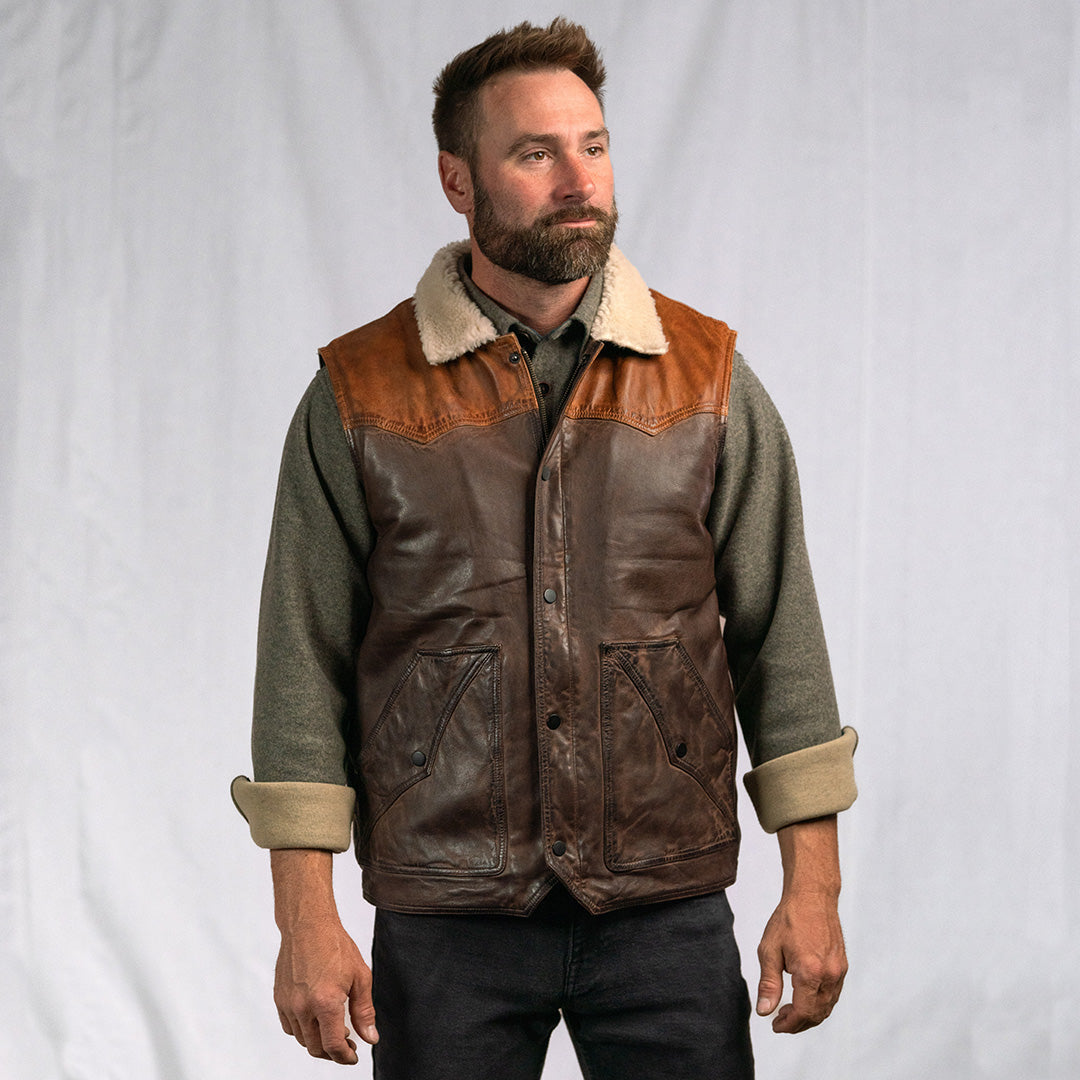 Jackson Leather Down Vest | Tan & Brown