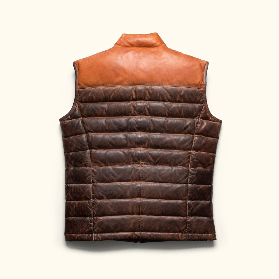 Tough leather puffy vest for men