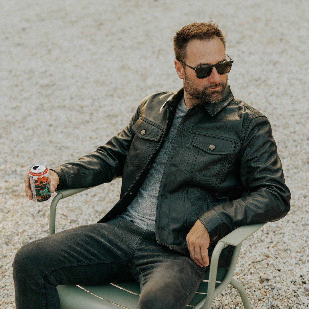 Mens black distressed leather jacket