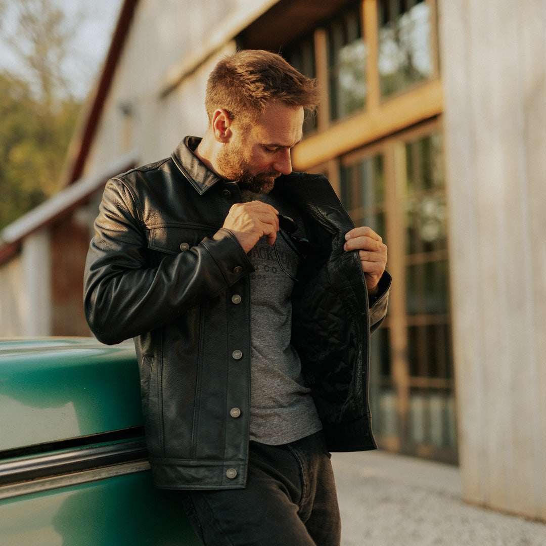Vintage black leather jacket for men