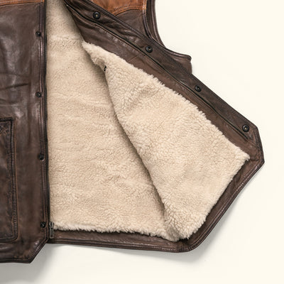 Tough leather down vest for winter