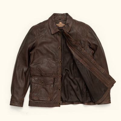 Vintage Brown Leather Barn Coat hover