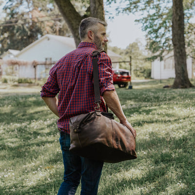 Modern Design Leather Weekend Bag | Vintage Oak hover