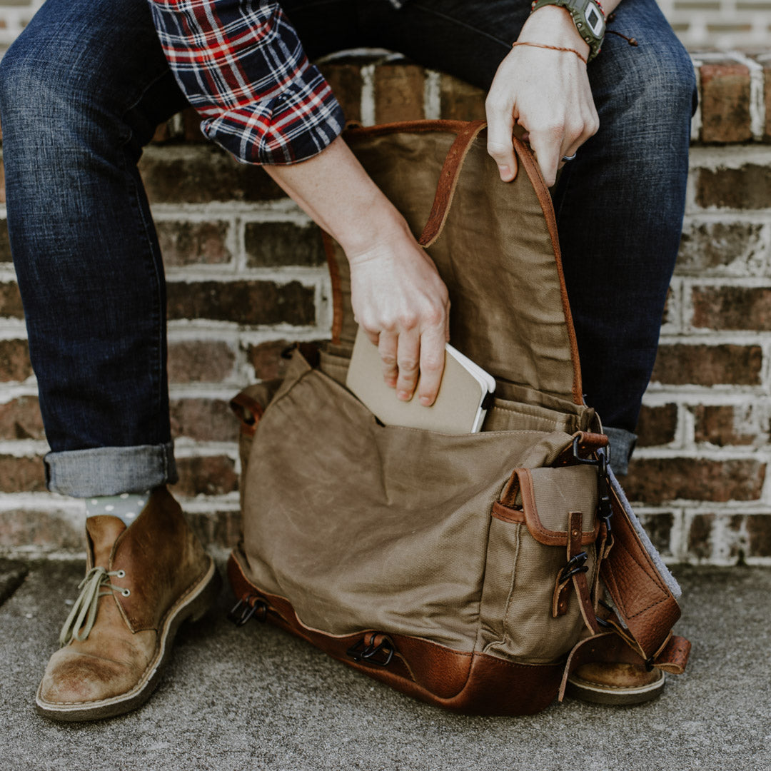 Vintage Waxed Canvas Messenger Bag Khaki