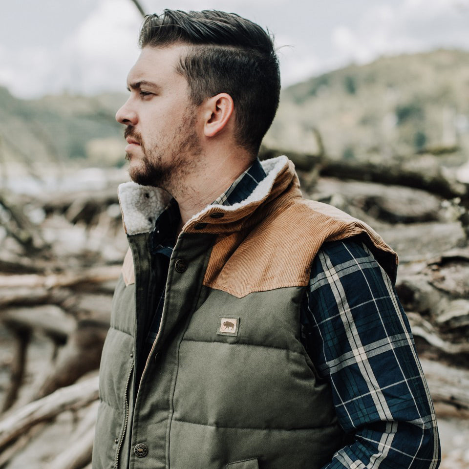 Jackson Vest w/ Sherpa Collar - Green and Khaki