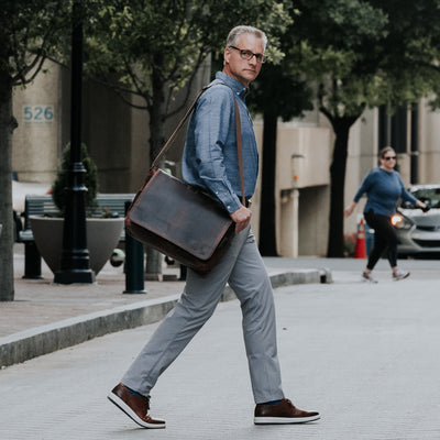 Modern Men's Leather Satchel Bag - Large | Dark Oak