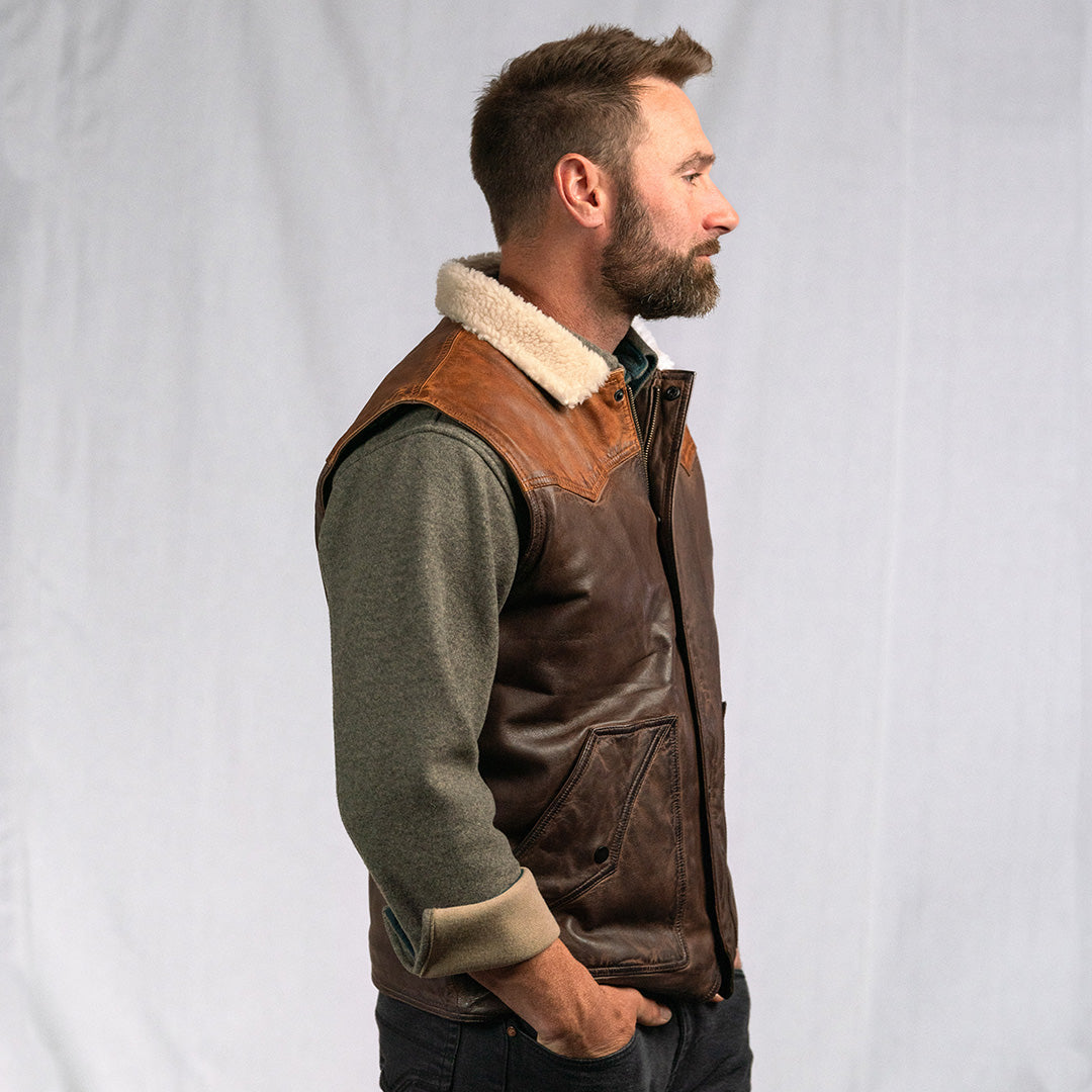 Mens Western Jackson Leather vest Tan