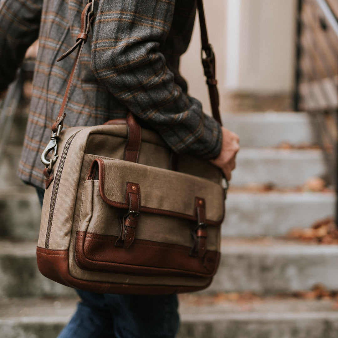 Mens Vintage dakota reserve waxed canvas leather briefcase bag